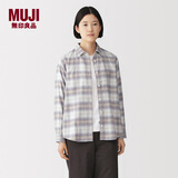 MUJI女式 法兰绒 衬衫领长袖衬衫 女士衬衣外套内搭薰衣草色格纹 6A M