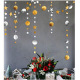 心翼新年年会节日圆形彩旗拉旗生日派对挂饰毕业装饰布置开业活动周年 4米圆片星星拉花（金色+银色）