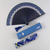 睿爸汉服古风扇子女式古典折扇中国风复古折叠扇随身便携流苏小扇夏季 藏青色