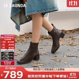 莱尔斯丹奶油可可小方头拉链粗跟瘦瘦靴女靴女鞋44906【加绒】布朗棕TMK37
