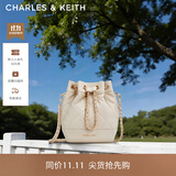CHARLES&KEITH绗缝菱格链条水桶包双肩包包女包生日礼物送女友CK2-10701506 Beige米色 M