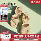 百丽（Belle）满钻条带繁星休闲凉鞋女商场款厚底凉鞋A9S2DBL4 杏色 36 (230mm)