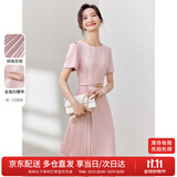 尚都比拉设计感拼接连衣裙夏季高级感气质百褶裙小个子中长裙子 粉陶色 S