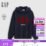 盖璞（GAP）女装春款撞色Logo宽松抓绒套头连帽衫卫衣上衣792499 海军蓝 S (160/84A) 亚洲尺码