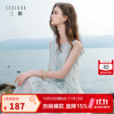 三彩【樱花系列连衣裙】莱赛尔圆领系带显瘦A字长裙2026夏季秋季新款M 冰川蓝花卉 S 155/80A