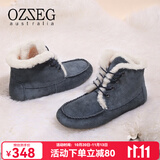 OZZEG澳洲雪地靴女冬季短筒马丁靴羊皮毛一体保暖女靴加绒平底防滑棉鞋 迷雾蓝 37