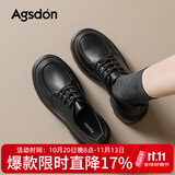 奥古狮登（Agsdon）乐福鞋女系带软底软皮单鞋女配裙子通勤小皮鞋 523203 黑色 35