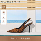 CHARLES&KEITH豹纹尖头气质包头凉鞋高跟鞋生日礼物送女友CK1-60280451 ANIMAL PRINT BROWN棕色/深棕色 37 （235）