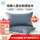 然牌A类纯棉纱布枕巾亲肤防油防汗枕头巾加大加厚一对装 50x80cm蓝色
