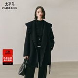 太平鸟女装甄绒悉尼日记连帽斗篷大衣双面羊呢冬季外套 黑色 XS