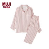 MUJI女式 无侧缝双层纱织 睡衣 家居服套装纯棉26新款 粉红色条纹6A M