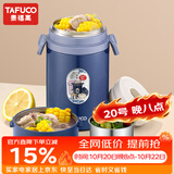 泰福高（TAFUCO）泰迪珍藏卡通学生焖烧杯便携316不锈钢长效保温密封防漏汤桶带包 T2285两层深海蓝+包+餐具0.9L
