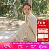 金三塔真丝睡衣女套装100%桑蚕丝[丝滑亲肤]可外穿居家服礼物 [温柔]19姆米珍珠白 包扣/贝壳扣随机发 L