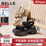 百丽（Belle）繁星亮片休闲凉鞋女2026夏新款商场同款厚底增高凉鞋F4A1DBL6 黑色 35 (225mm)