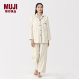 MUJI女式无侧缝法兰绒睡衣女士家居服纯棉冬季套装女装 象牙色5A XL