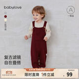babylove【清仓】婴儿背带裤秋冬款毛线裤子宝宝纯色针织裤圣诞保暖连体裤 深砖红 90