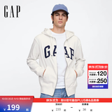 GAP男女装秋季款字母logo拉链连帽卫衣宽松外套美版868454 白色 L 美码 XL亚洲码185/104A