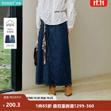茵曼（INMAN）【100%棉】绣花衬衫女2026秋季女装新款白色立领休闲宽松长袖衬衣 深牛仔蓝半身裙-18438189 L （裤子 28码）