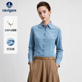 Navigare小帆船女士全棉长袖衬衫灯芯绒通勤修身衬衣2333003506