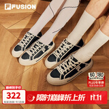 斐乐一脚蹬帆布鞋丨FILA FUSION潮牌半拖鞋透气鞋子男鞋情侣休闲鞋 黑/奶白-BG 37.5