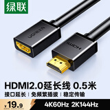 绿联HDMI2.0延长线公对母 4K数字高清线 3D视频线 电脑接电视显示器投影仪数据连接线 0.5米10140