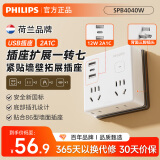 飞利浦PHILIPS桌面墙壁魔方USB插座电源/USB/Typec/插座扩展插排一转多孔电源转换插板 一转四+USB充电【总控】