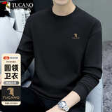啄木鸟（TUCANO）卫衣男秋季商务圆领长袖t恤打底衫休闲百搭印花上衣男装 黑色AXL