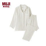MUJI女式 无侧缝双层纱织 睡衣 家居服套装纯棉26新款 象牙色条纹6A M