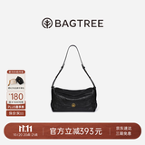BAGTREE【朱珠同款】包包树奶盒包女包植鞣皮单肩斜挎腋下通勤Hobo枕头包 檀黑色-中号【磁吸拉链款】 高级小众