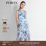 PORTS宝姿【六期免息】女装V领不规则印花连衣裙 天蓝色印花 S (4)