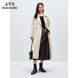太平鸟女装毛呢大衣大师甄绒系列浴袍双面毛呢赫本风 燕麦色 M