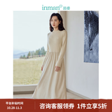 茵曼（INMAN）2026秋冬女装新款灯芯绒连衣裙新品长袖休闲针织礼服中长裙子 淡香杏-18348357H1 S