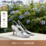 CHARLES&KEITH质感链条尖头高跟凉鞋子女鞋生日礼物送女友CK1-60280377 Silver银色 37 (235)