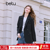 百图betu女装春季新款西装百搭时尚通勤休闲西装外套女2502T55 黑色 M