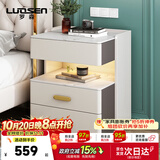 罗森（LUOSEN）岩板床头柜简约卧室三层床头置物架收纳柜 深灰+白