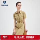 Navigare意大利小帆船短袖衬衫裙女士夏季时尚百搭小个子连衣裙简约中裙女 玛奇朵 M 码