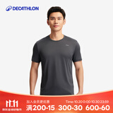 迪卡侬（DECATHLON）速干T恤男女运动户外健身宽松快干吸汗跑步短袖QUMM MH100  男款 深灰色 L