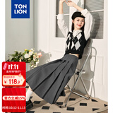 唐狮（TonLion）秋冬季女净色中长百褶裙时尚百搭学院风减龄简约舒适长裙