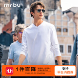 Mr.Bu布先生明星同款男士长袖T恤春秋季小白T情侣内搭打底衫纯色衣服 V领-皓月白 2XL (185)