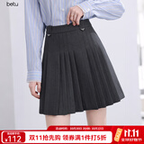 betu女装秋季新款半身裙学院风A字百褶裙百搭短裙裙子2508T65 深灰 M