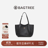 BAGTREE【朱珠同款】包包树晚枫包植鞣牛皮大容量托特包通勤单肩电脑女包 黑色-大号 可装15.6寸电脑 高级小众
