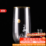 容山堂雪山绿茶杯双层防烫保温玻璃杯办公家用龙井泡茶杯高透玻璃水杯 金银烧雪山绿茶杯-鹿
