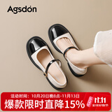 奥古狮登（Agsdon）玛丽珍鞋女新款粗跟百搭一字扣小皮鞋女配裙子浅口单鞋 米黑 37