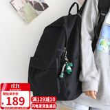 viney背包女双肩包男书包初中高中大学生旅行包小学生三到六年级电脑包时尚大容量简约轻便休闲旅游户外出游韩版运动黑色+恐龙挂件
