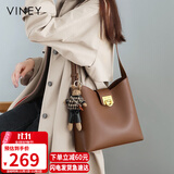 viney牛皮包包女包品牌水桶包轻奢单肩斜挎包生日礼物送女友老婆双11