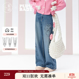 紫涵（ZIHAN）【奶噗噗IP联名】紫涵阔腿印花牛仔裤女秋季宽松纯棉裤子 深牛仔蓝 L