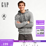 盖璞（GAP）男女装春款LOGO仿羊羔绒宽松连帽衫卫衣美版789781 灰色 XL 美码  2XL亚洲码185/108A