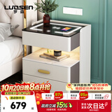 罗森（LUOSEN）智能床头柜三层卧室多功能无线充电储物柜 深灰+白