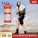他她（TATA）海盐黑咖切尔西女靴休闲厚底加绒烟筒靴冬季新款WJZ01DZ5 黑（鞋底蓝绒里-靴筒15.5cm） 38