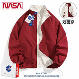 NASA RHUDE秋季外套男装情侣装休闲夹克男秋冬棒球服潮流男士春秋款衣服男 6029红色 (双面穿) M (115-140斤)